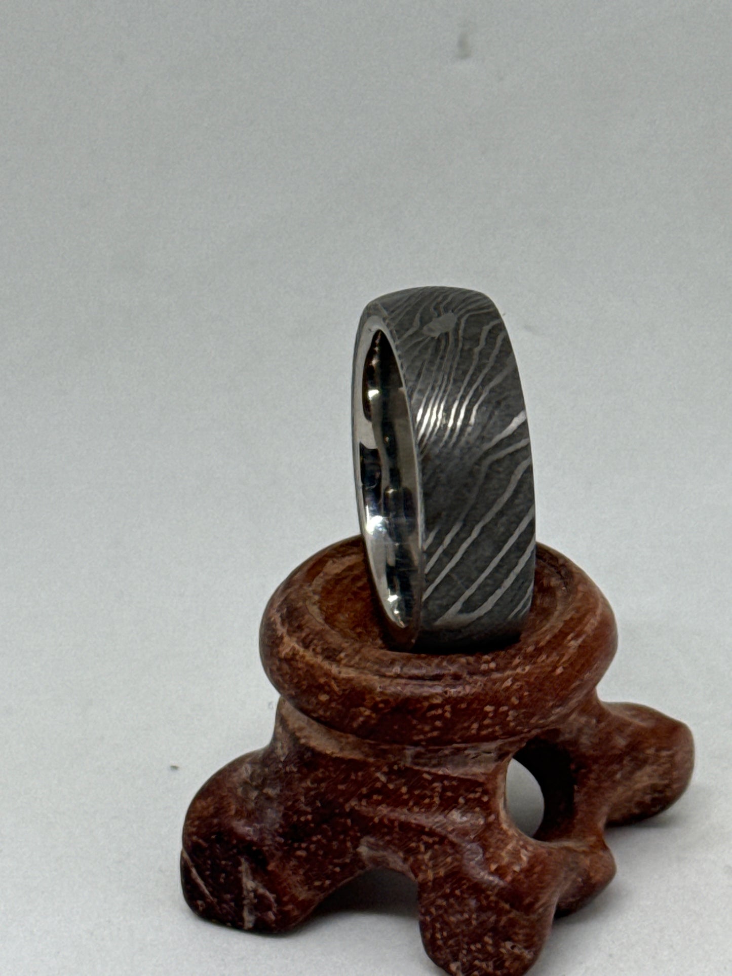 Damascus Ring Silver Rugged