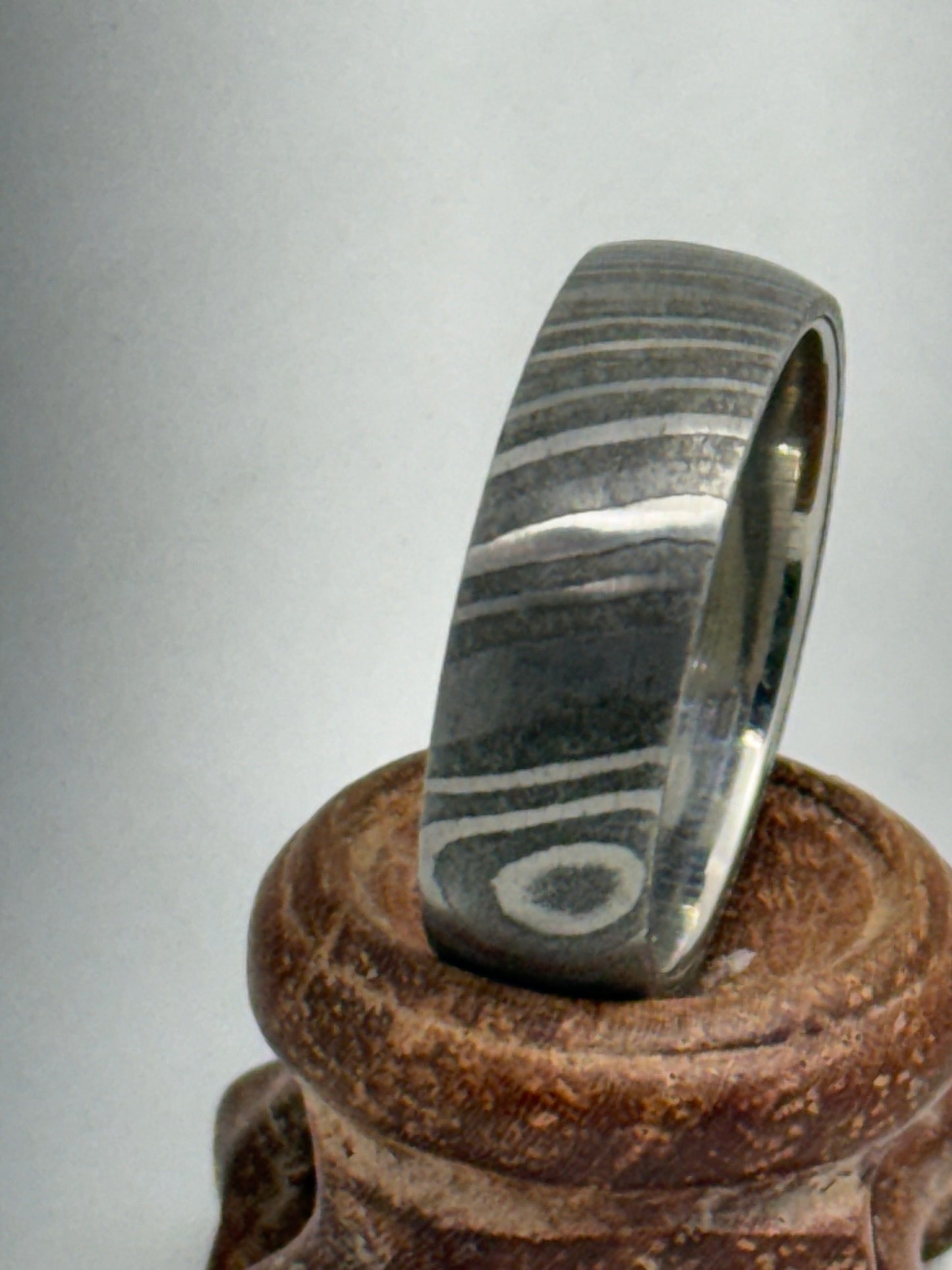 Damascus Ring Silver Polished