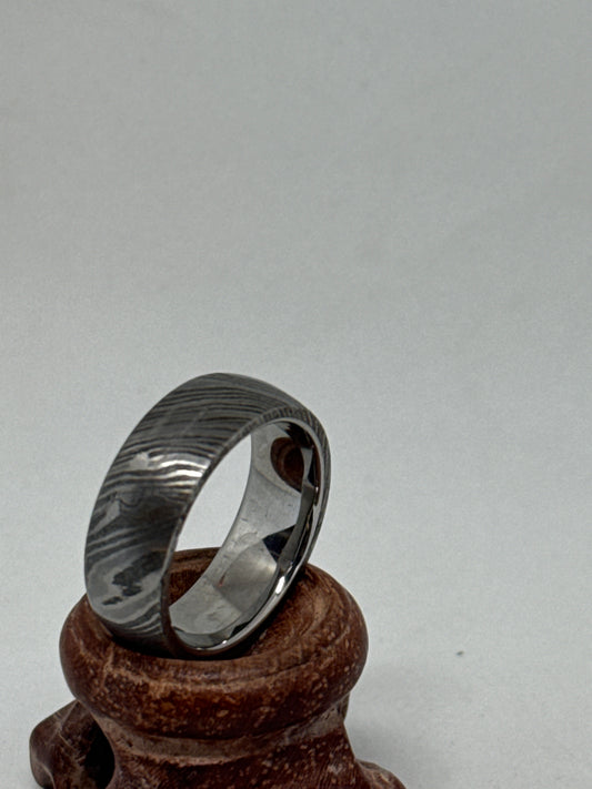Damascus Ring Silver Polished