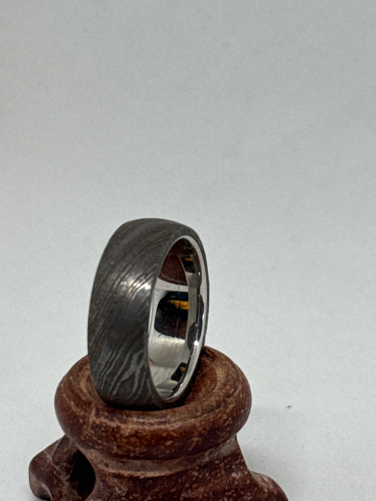 Damascus Ring Silver Rugged