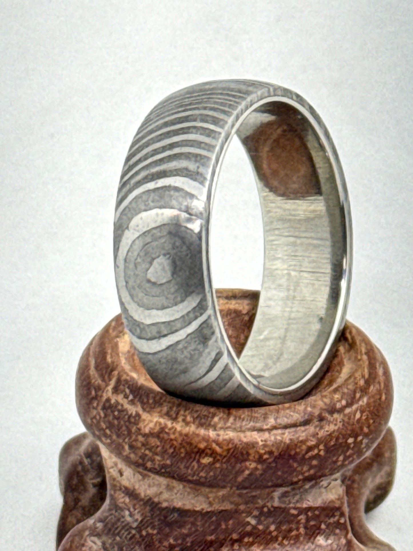Damascus Ring Silver Polished