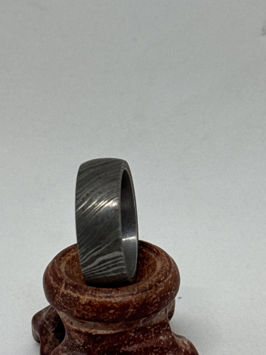 Damascus Ring Silver Rugged
