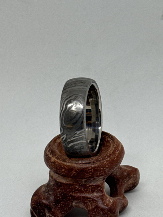 Damascus Ring Silver Polished