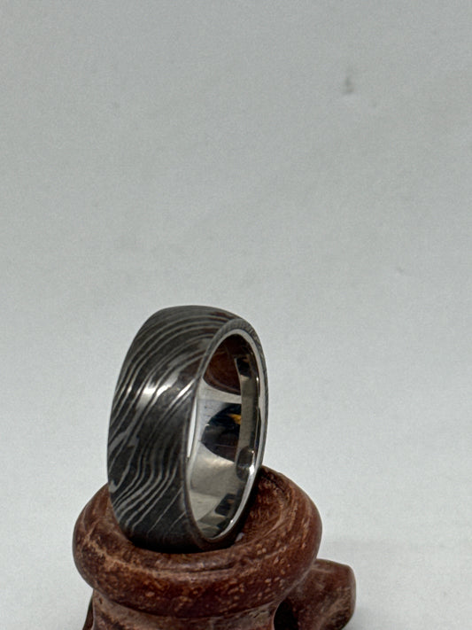 Damascus Ring Silver Polished