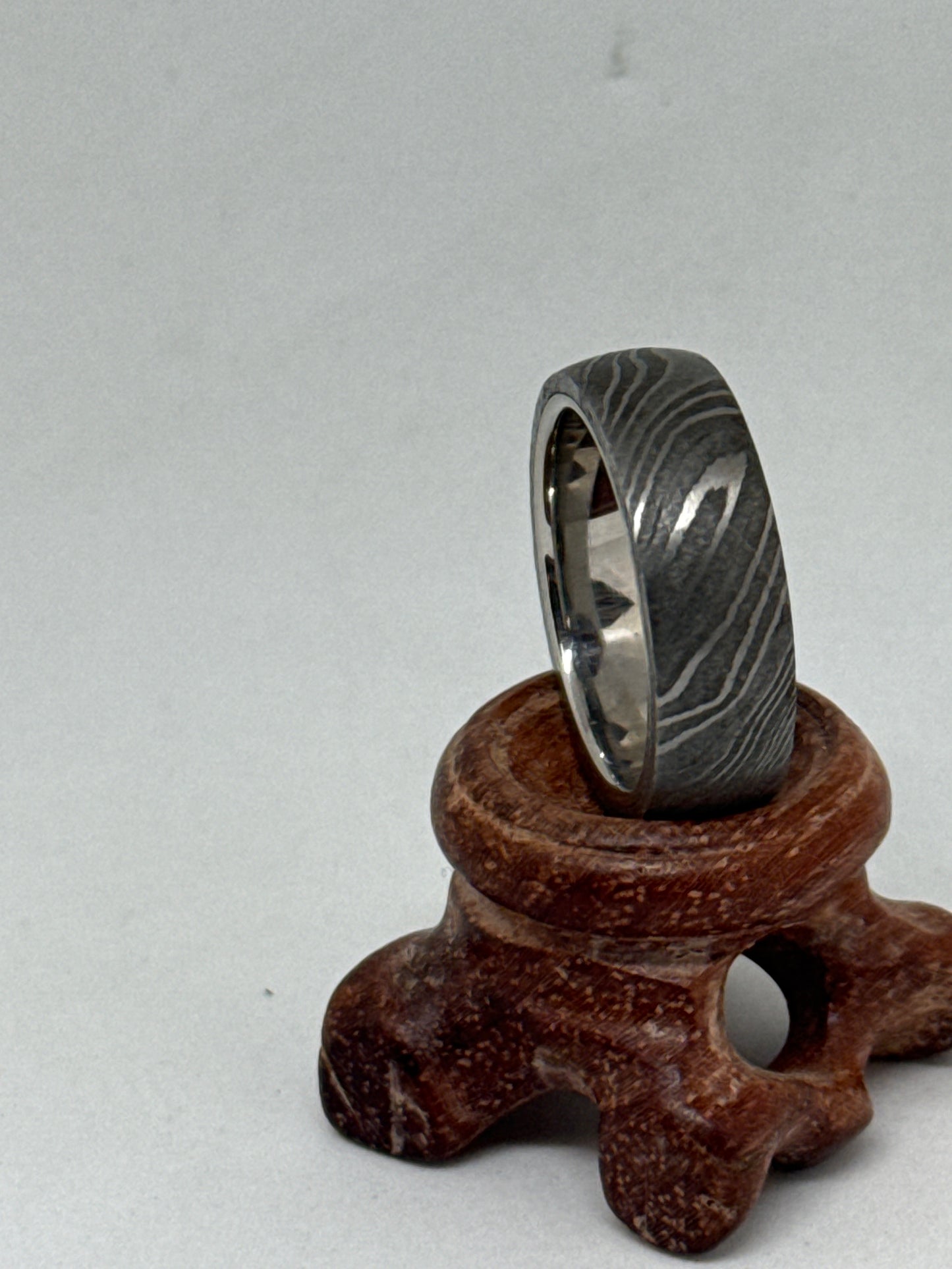 Damascus Ring Silver Rugged