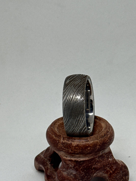 Damascus Ring Silver Rugged