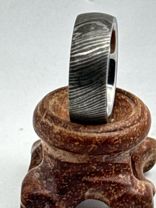Damascus Ring Silver Rugged