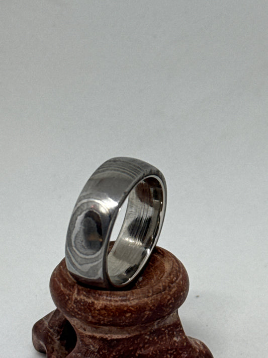 Damascus Ring Silver Polished