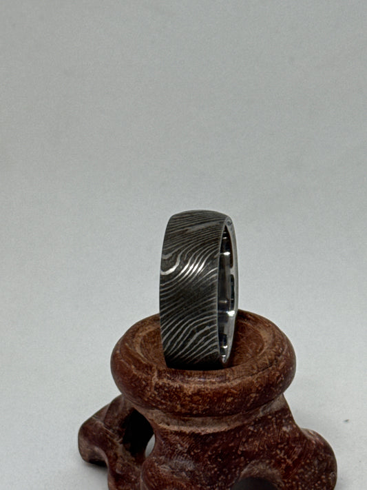 Damascus Ring Silver Rugged