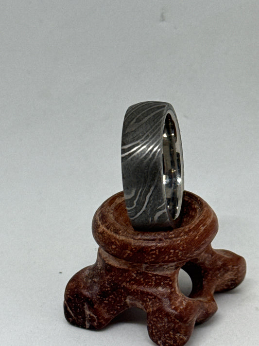 Damascus Ring Silver Rugged