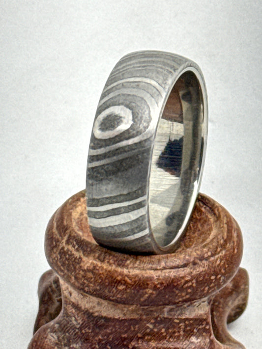 Damascus Ring Silver Polished