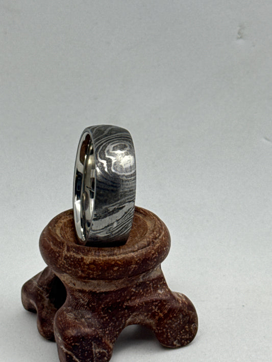 Damascus Ring Silver Polished