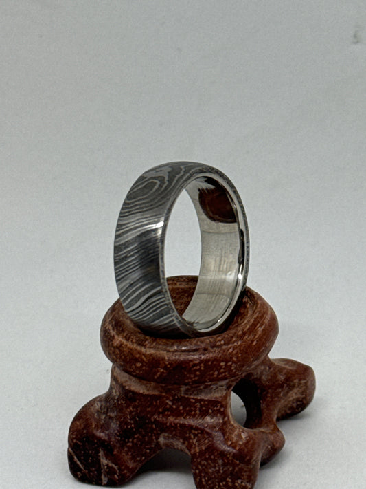 Damascus Ring Silver Polished