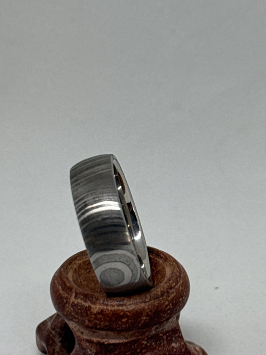 Damascus Ring Silver Polished